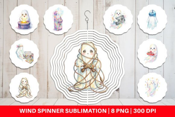 Retro Arcade Ghost Wind Spinner PNG