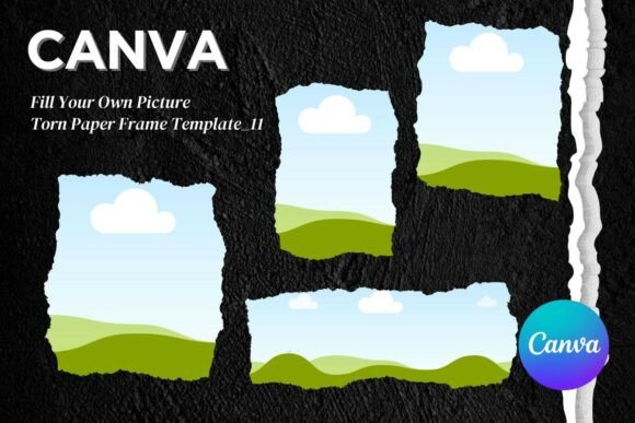 Torn Paper Ripped Canva Frame Template Gráfico Modelos de colagem de fotos e de álbum de recortes Por nicharshop168