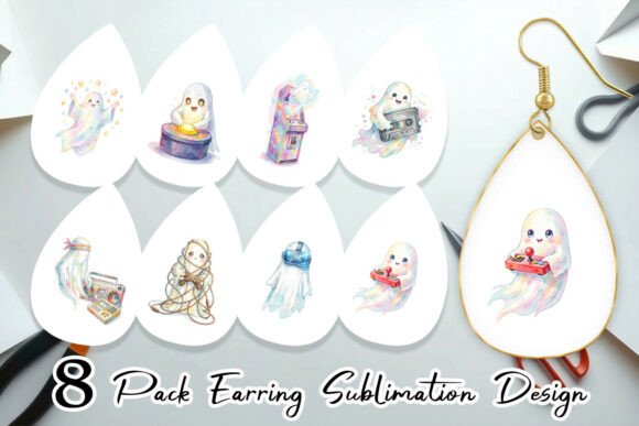 Watercolor Arcade Ghost Earring PNG