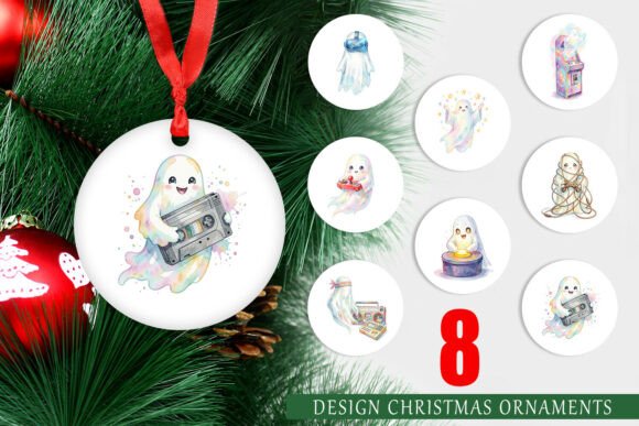 Watercolor Retro Arcade Ghost Ornament