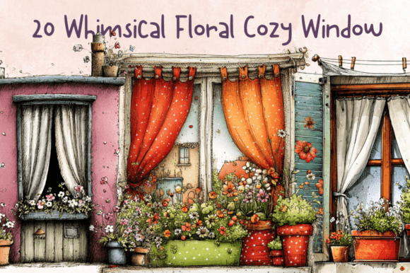 Whimsical Cozy Window Cottage Clipart Graphic AI Generated By giraffecreativestudio