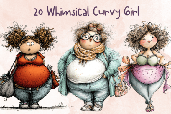 Whimsical Quirky Curvy Girl Clipart Graphic AI Generated By giraffecreativestudio