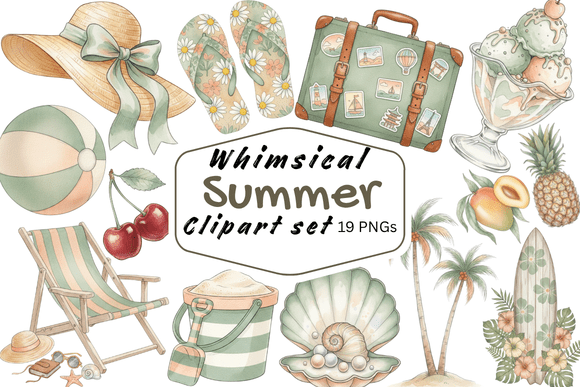 Whimsical Summer Beach Clipart Set Gráfico Ilustraciones Imprimibles Por CraftsyCraftersStudio
