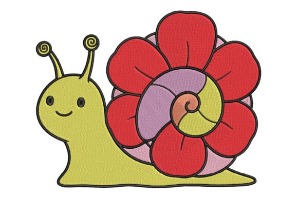 Cute Snail Flower Embroidery Design