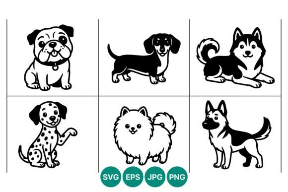 Six panel dog collage line art SVG for Cricut full front tee cut and minimalist poster print