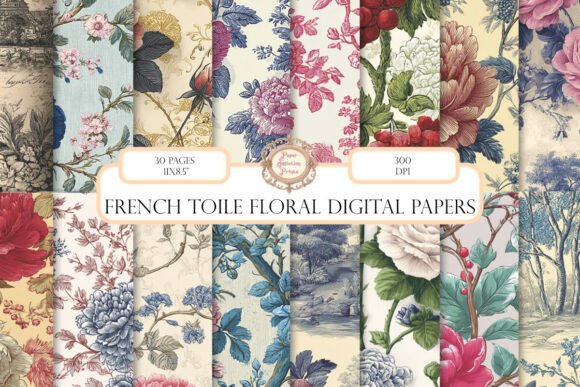 30 Pages French Toile Floral Backgrounds