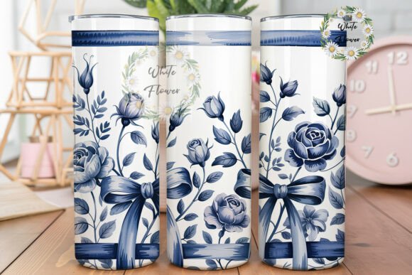 Blue Floral Bows 20oz Tumbler Wrap