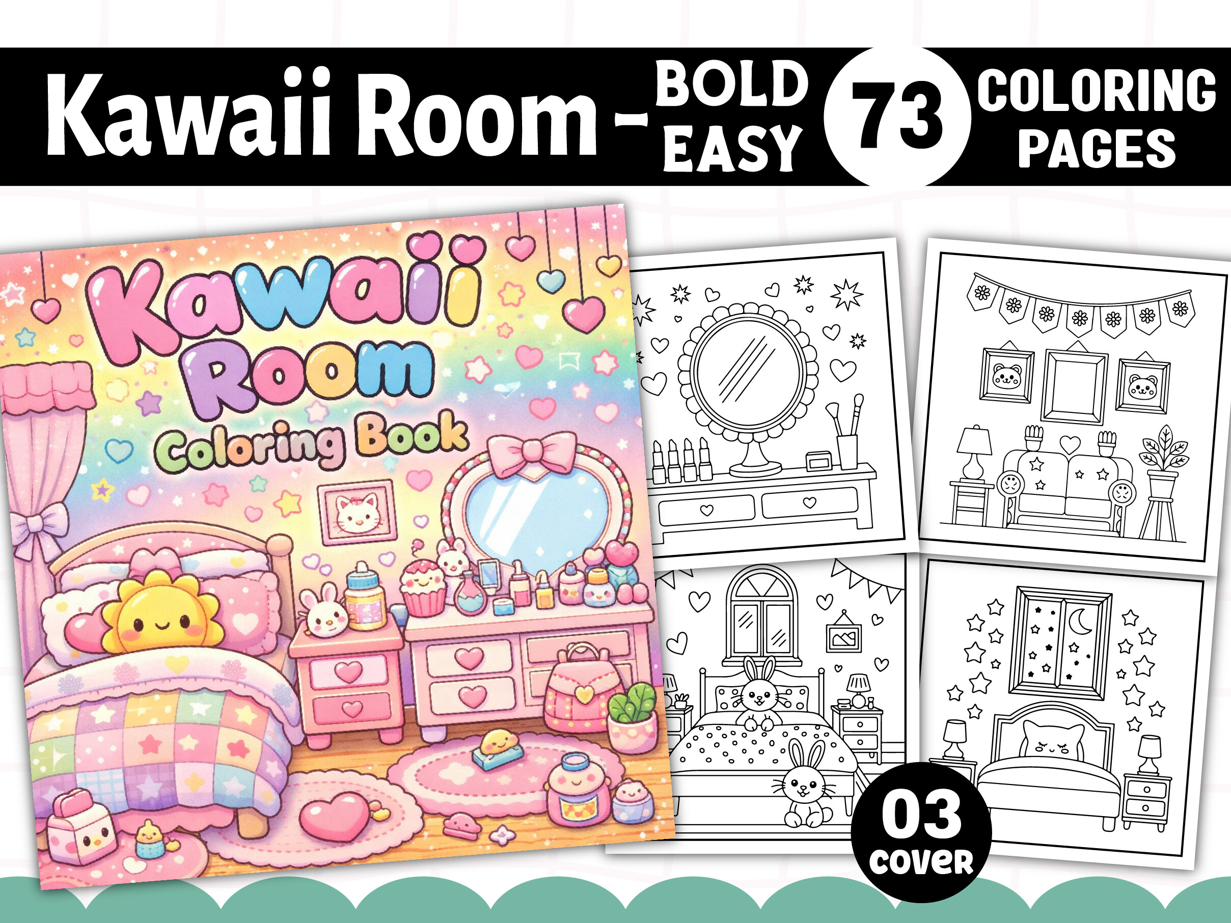 Cozy Kawaii Room Coloring Pages for Kids