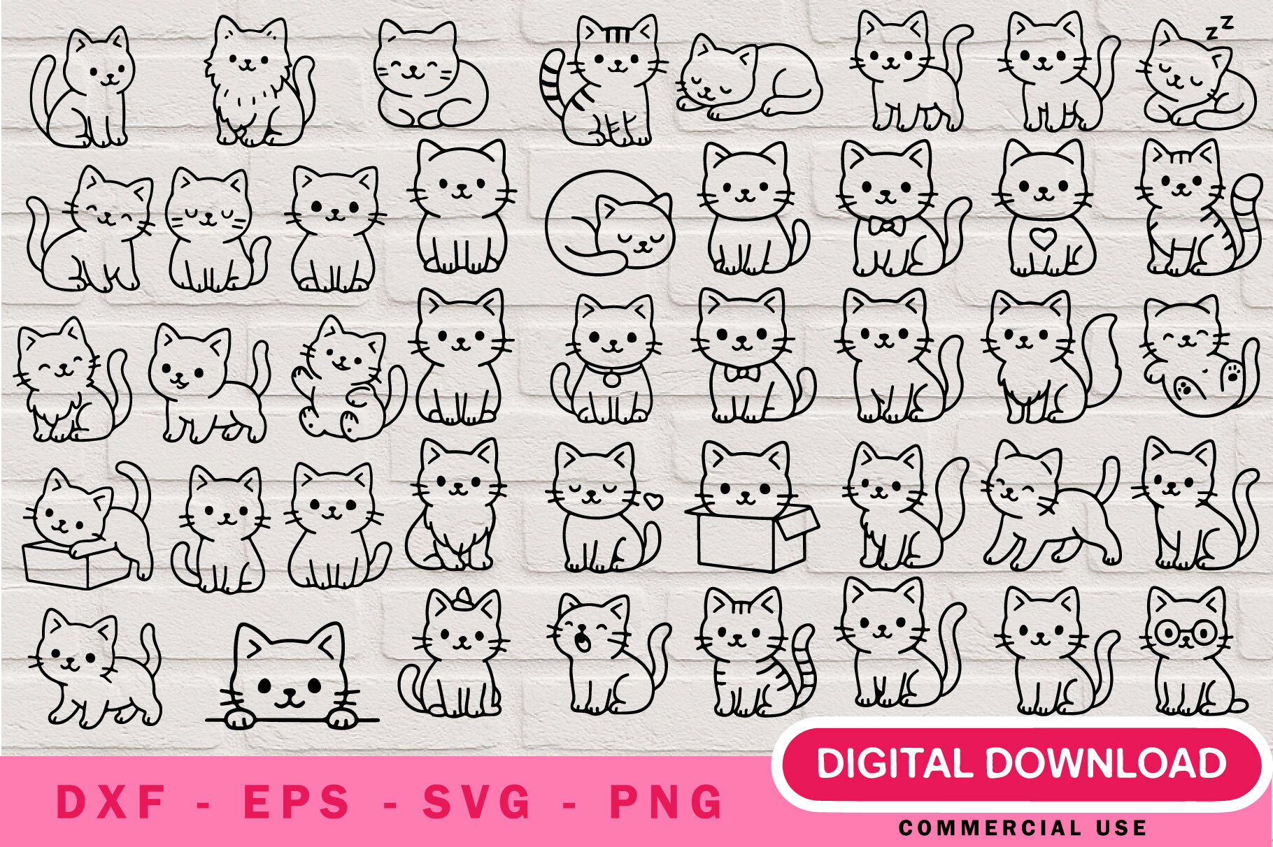 Cute Cat Outline SVG Bundle Cricut