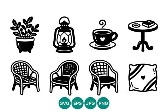 Cute Black Plant Cup Chair Icons Graphic by DesignVectx · Creative Fabrica