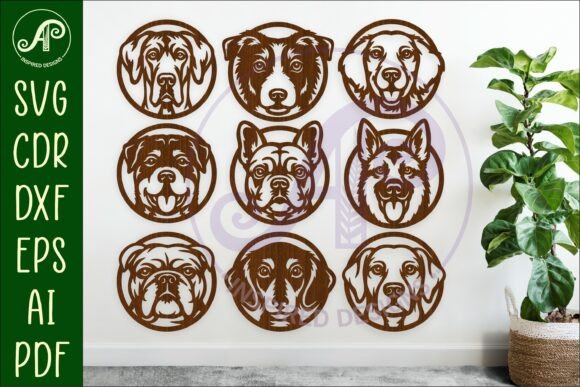 Dog SVG bundle with nine breeds designed for laser cutting