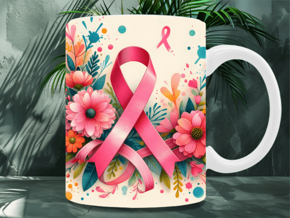 Floral Breast Cancer Ribbon Mug Wrap