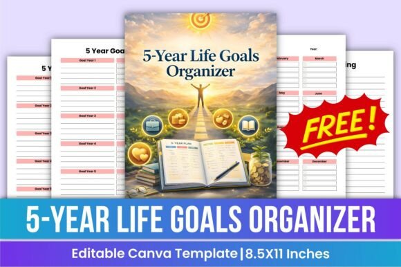 Free 5year Life Goals Organizer Canva Graphics
