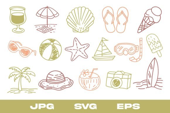 Hand Drawn Summer Doodle Elements