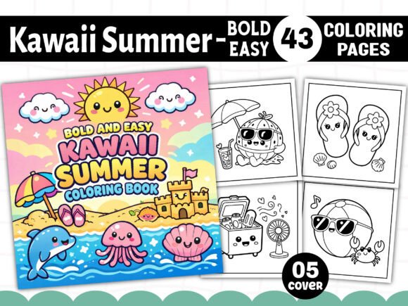 Kawaii Summer Coloring Book Bold & Easy