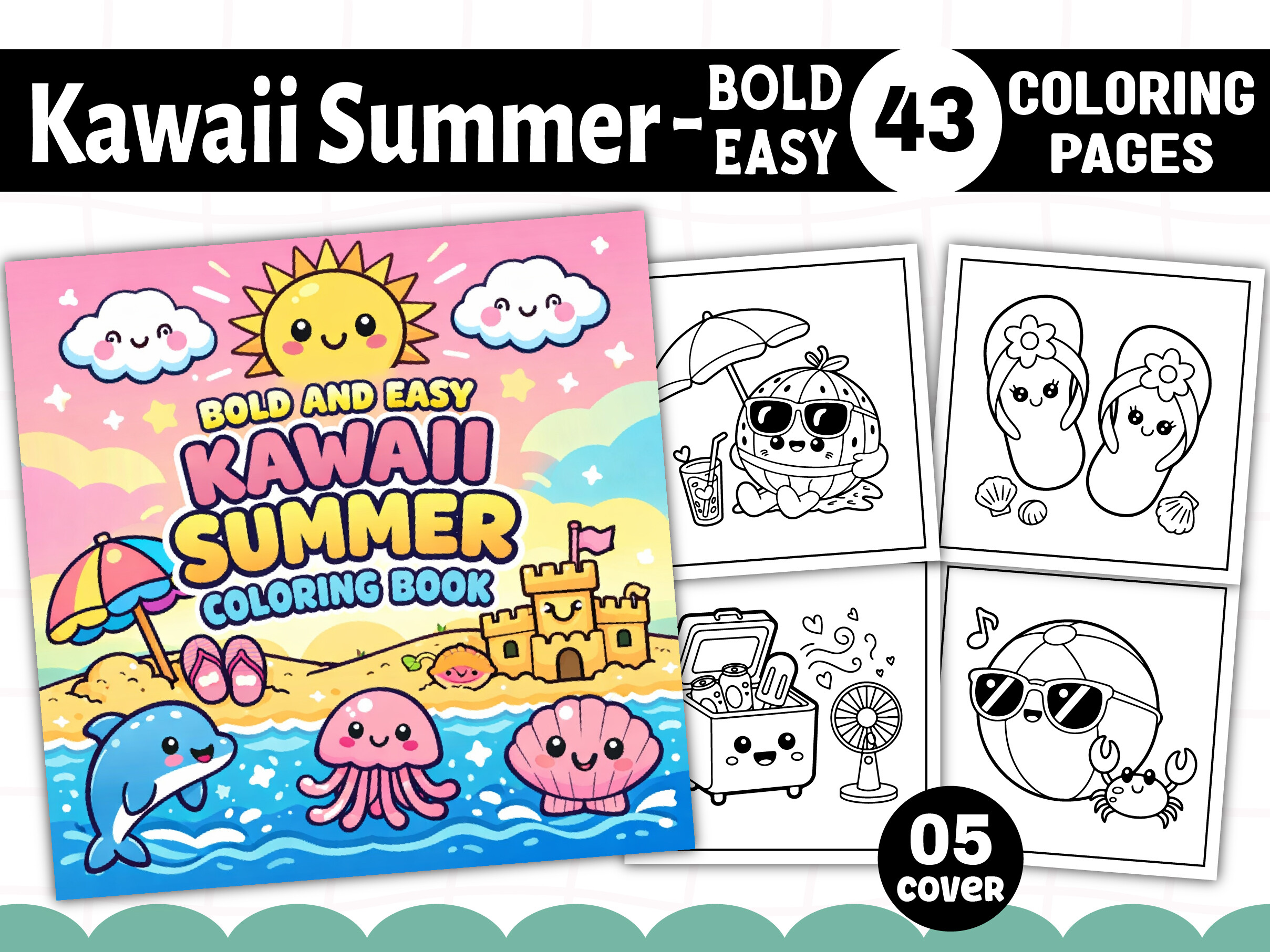 Kawaii Summer Coloring Book Bold & Easy