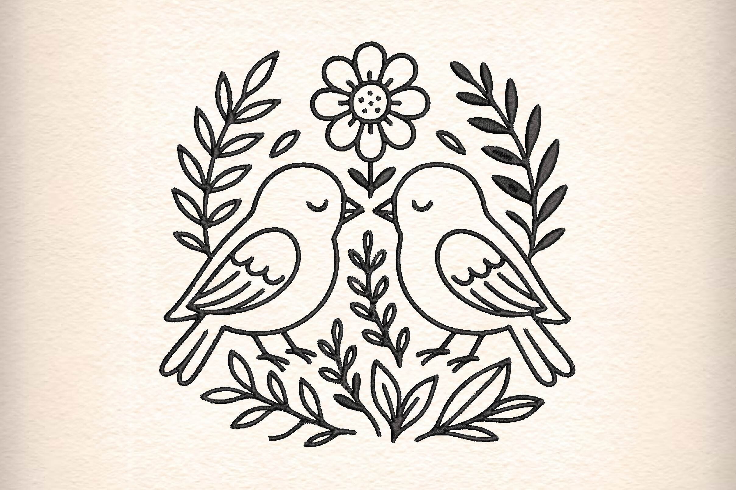 Love Birds Embroidery Design with Flower
