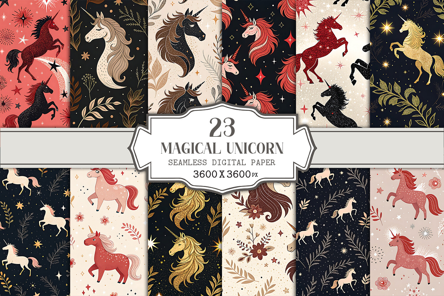 Magical Unicorn Seamless Pattern Bundle Graphic by Vectornest12 ...