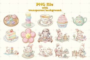 Pastel Tea Party Bunny Clipart Set Graphic by Atcharasiri Whimsy Colors ...