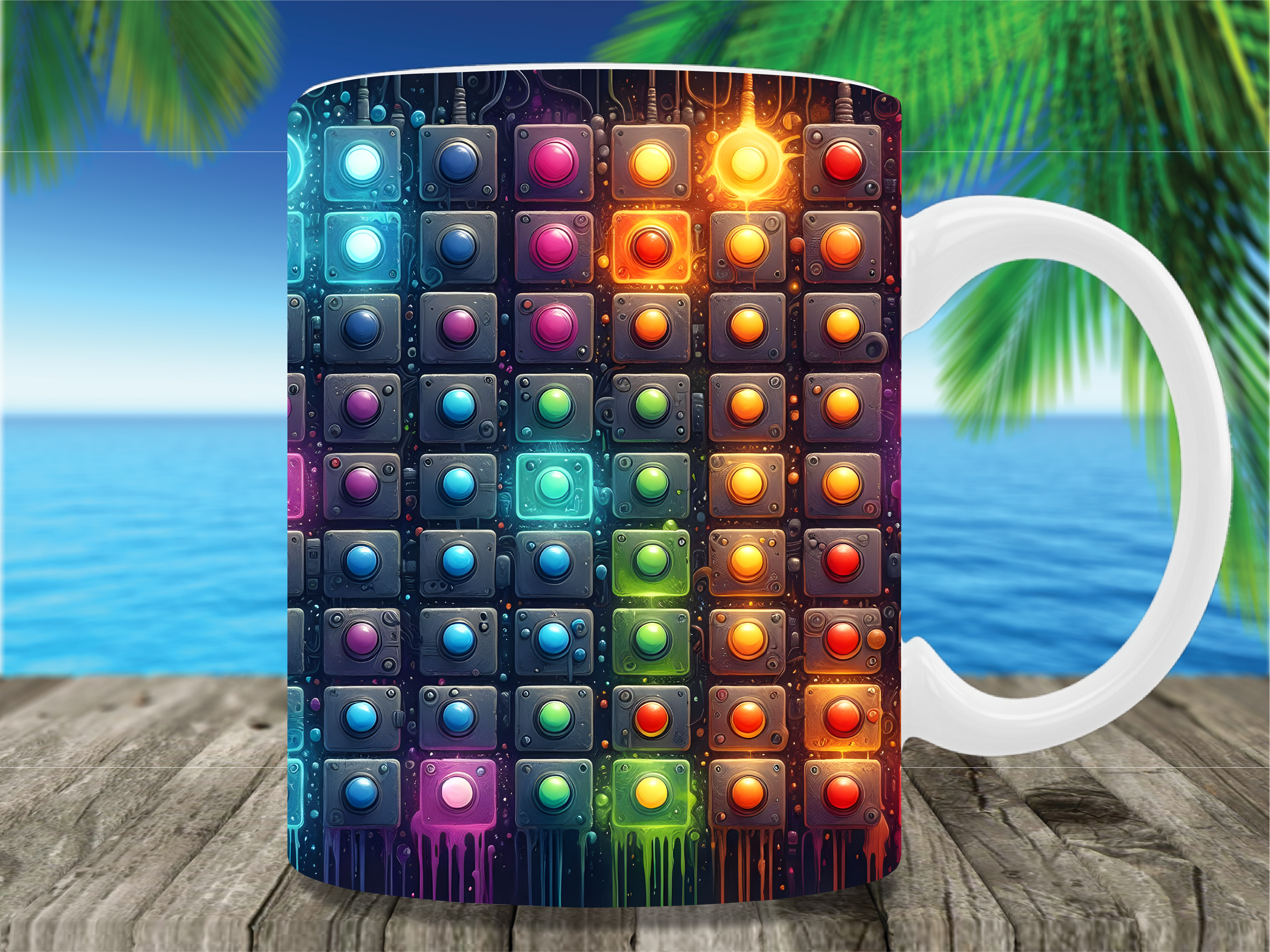 Retro Arcade Button Colorful Mug Wrap