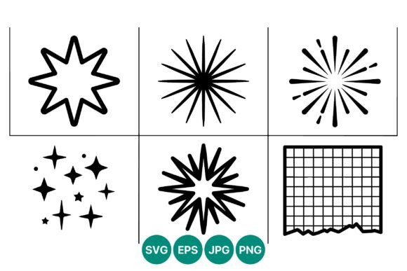 Starburst Shapes Black Line Art Vector
