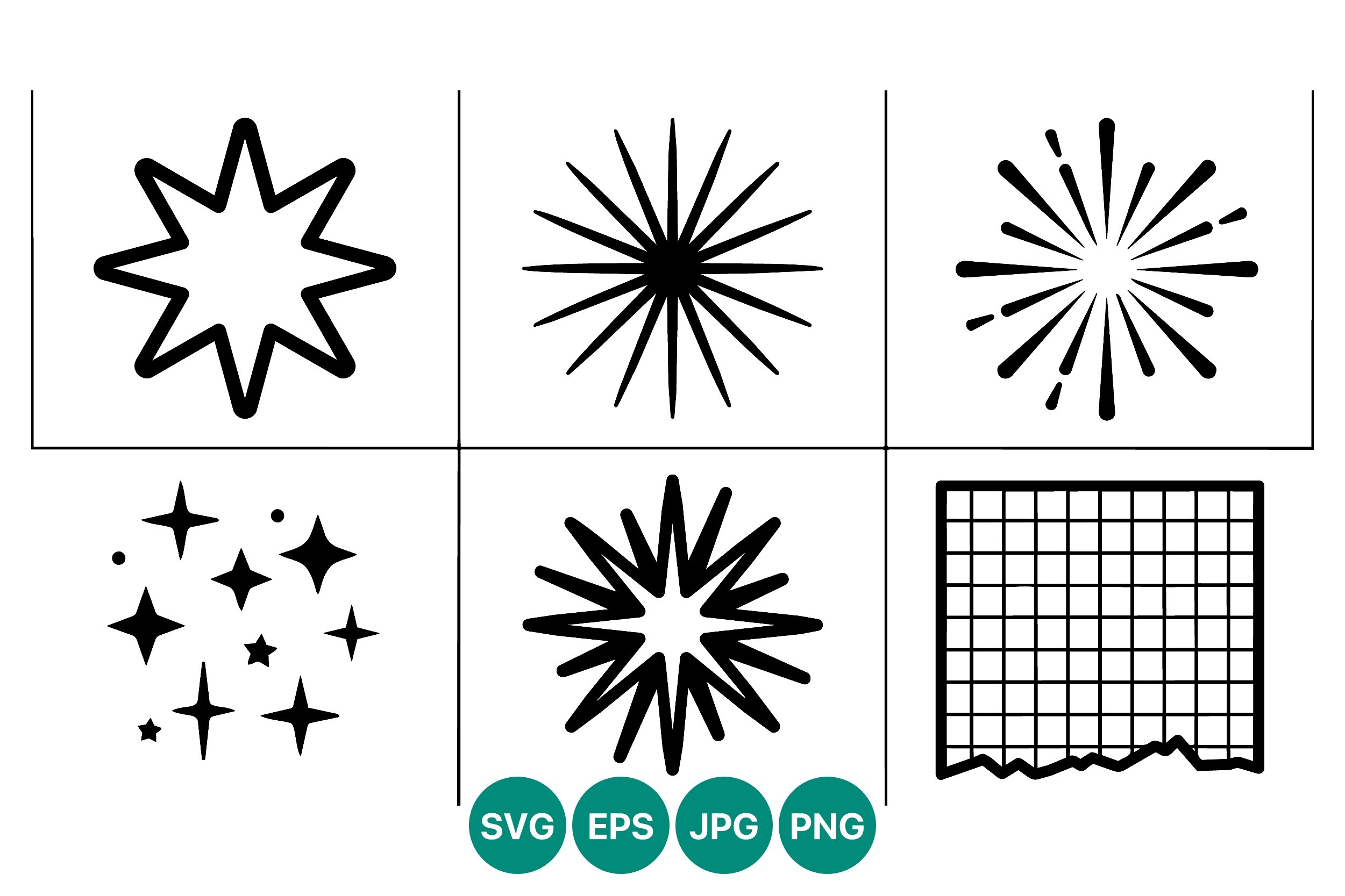 Starburst Shapes Black Line Art Vector