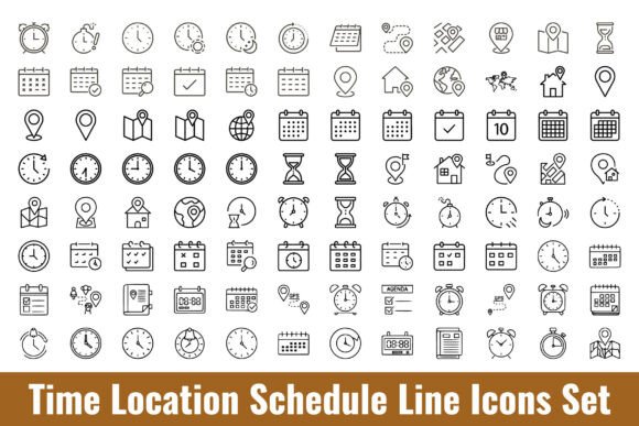 Time Location Schedule Line Icons Set