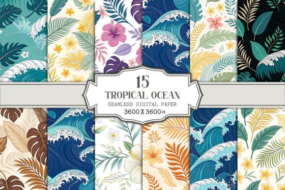 Tropical Ocean Seamless Pattern Bundle Graphic by Vectornest12 ...