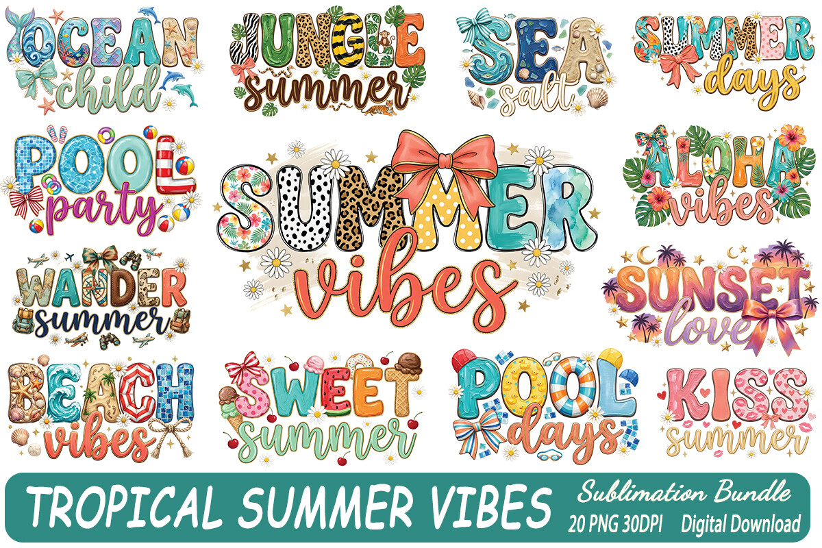 Tropical Summer Vibes Sublimation PNG Graphic by Mulew · Creative Fabrica