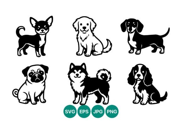Vector dog silhouettes set SVG for Cricut tumbler vinyl decals and Glowforge keychain engraving