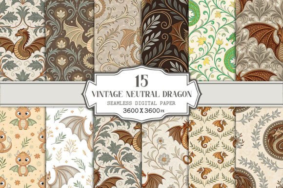 Vintage Neutral Dragon Seamless Pattern
