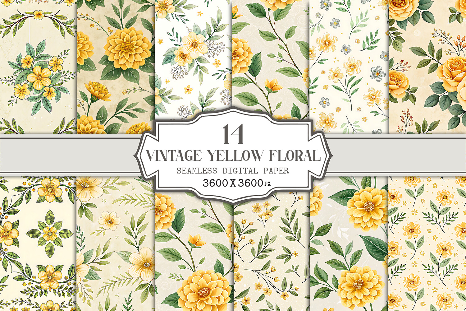 Vintage Yellow Floral Seamless Pattern Graphic by Vectornest12 ...