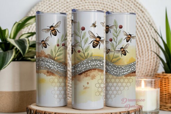 Watercolor Honeybee Glitter 20oz Tumbler