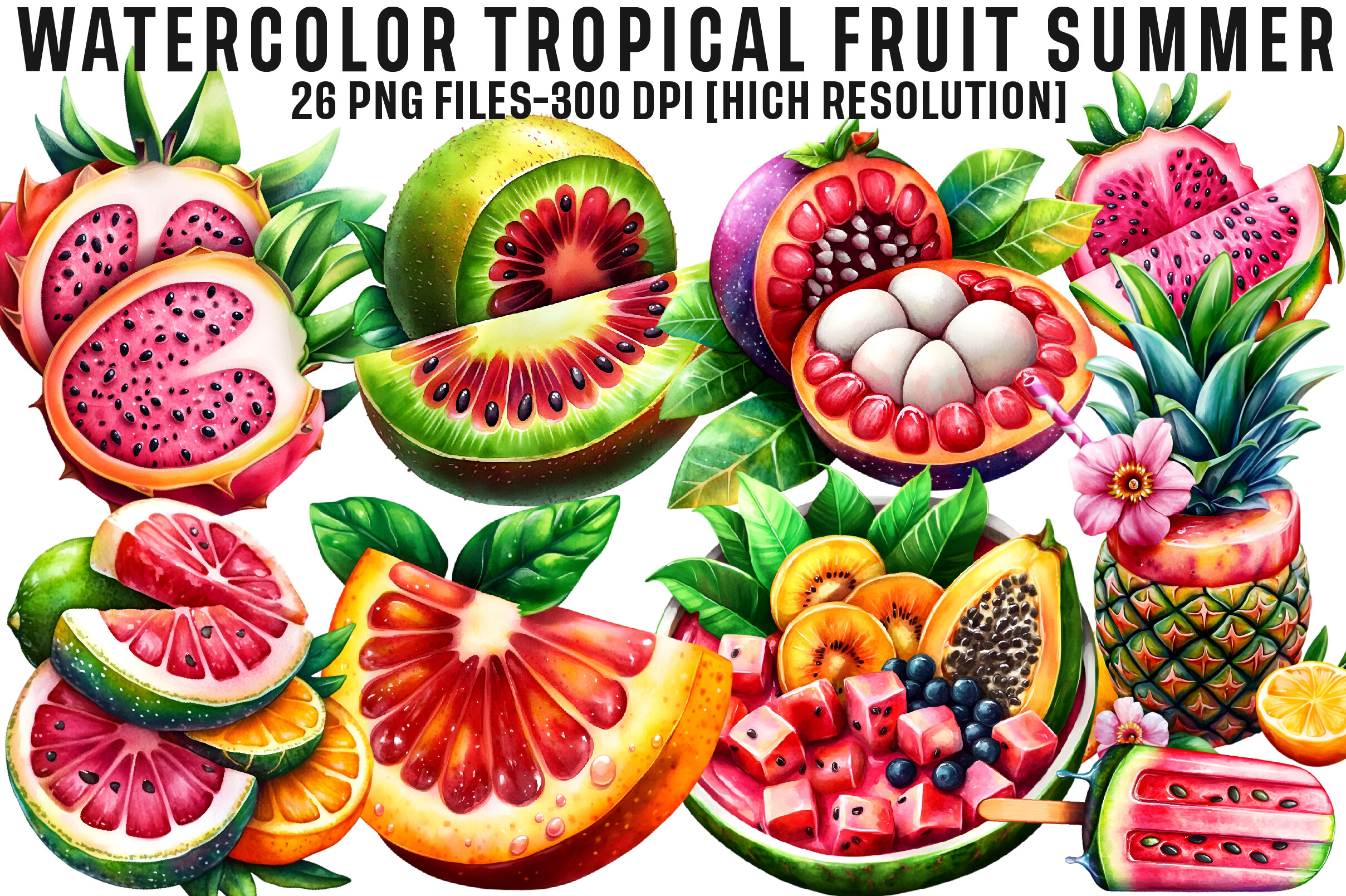 Watercolor Tropical Fruit Summer Clipart Graphic by Creative Print ...