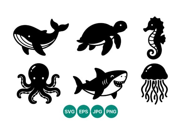 Whale Turtle Seahorse Octopus Shark Illustration Illustrations Imprimables Par DesignVectx