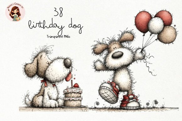 whimsical birthday dog PNG clipart for sublimation gift mugs