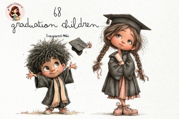 Whimsical Graduation Children PNG Gráfico Ilustraciones Imprimibles Por Nicolle's Colorful Art