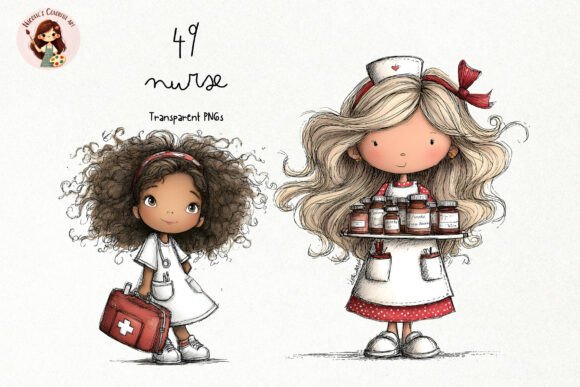 Whimsical Nurse PNG Clipart Bundle