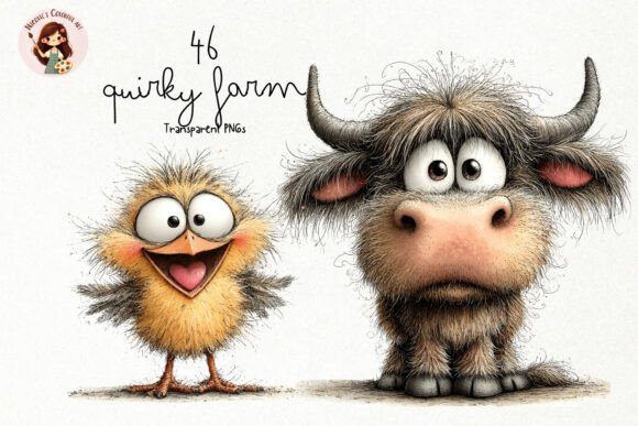 Whimsical Quirky Farm Animals PNG Graphic Illustrations By Nicolle's Colorful Art