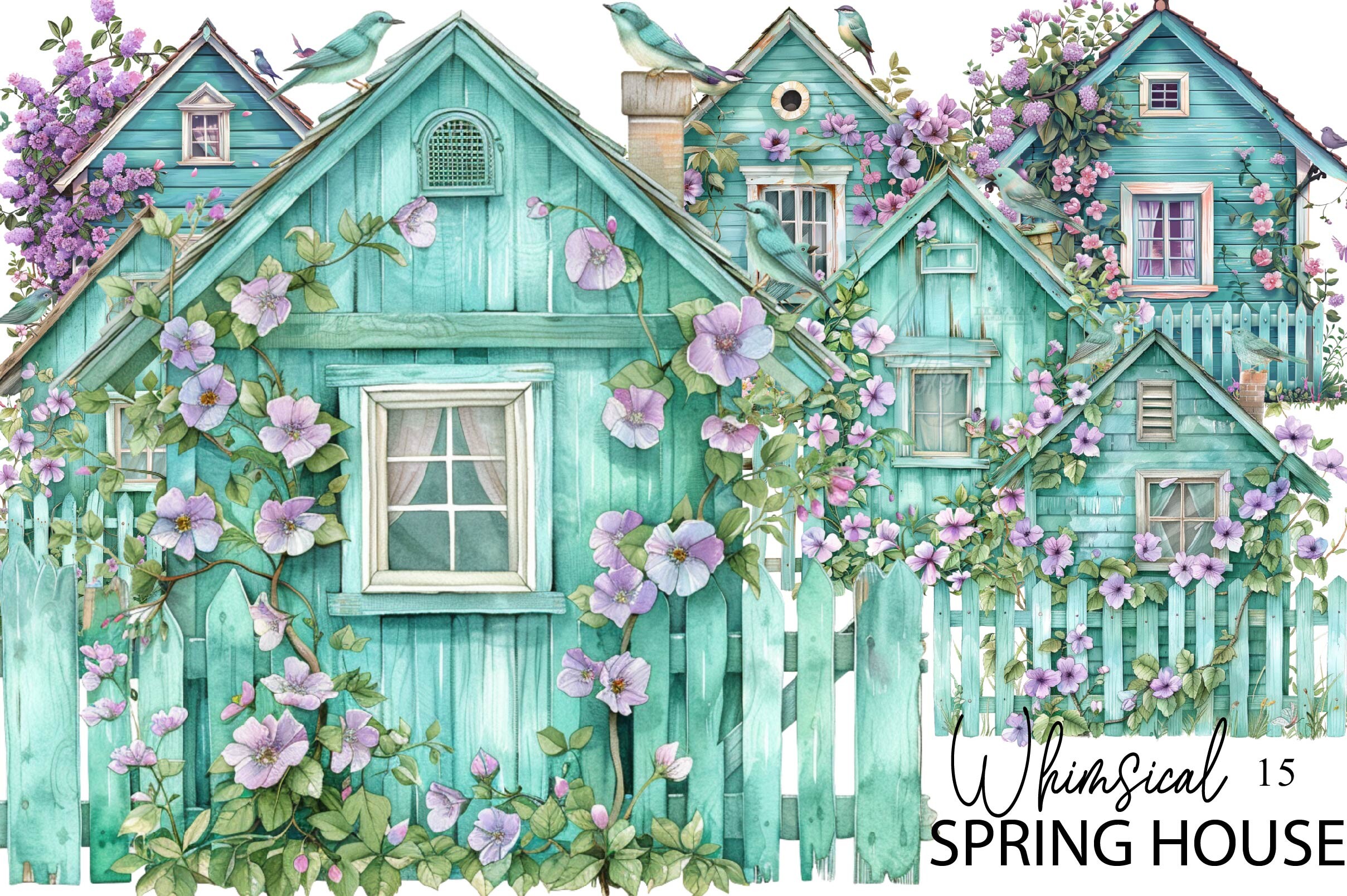 Animation Spring Whit Home Whimsical Spring House Clipart Graphic by Rainbow Twist · Creative Fabrica