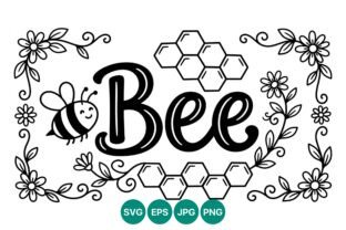Bee lettering honeycomb floral vector