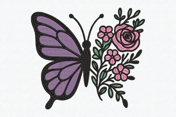 Butterfly Floral Embroidery Design