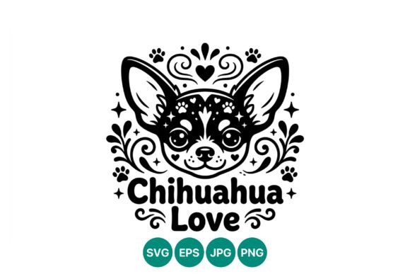 Chihuahua Love Decorative Black White Gráfico Ilustrações para Impressão Por DesignVectx