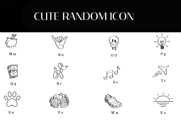 Cute Random Icons Font PNG with transparent background - Preview 2