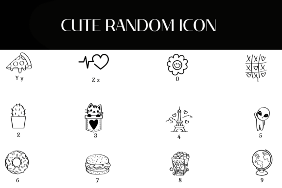 Cute Random Icons Font PNG with transparent background - Preview 3