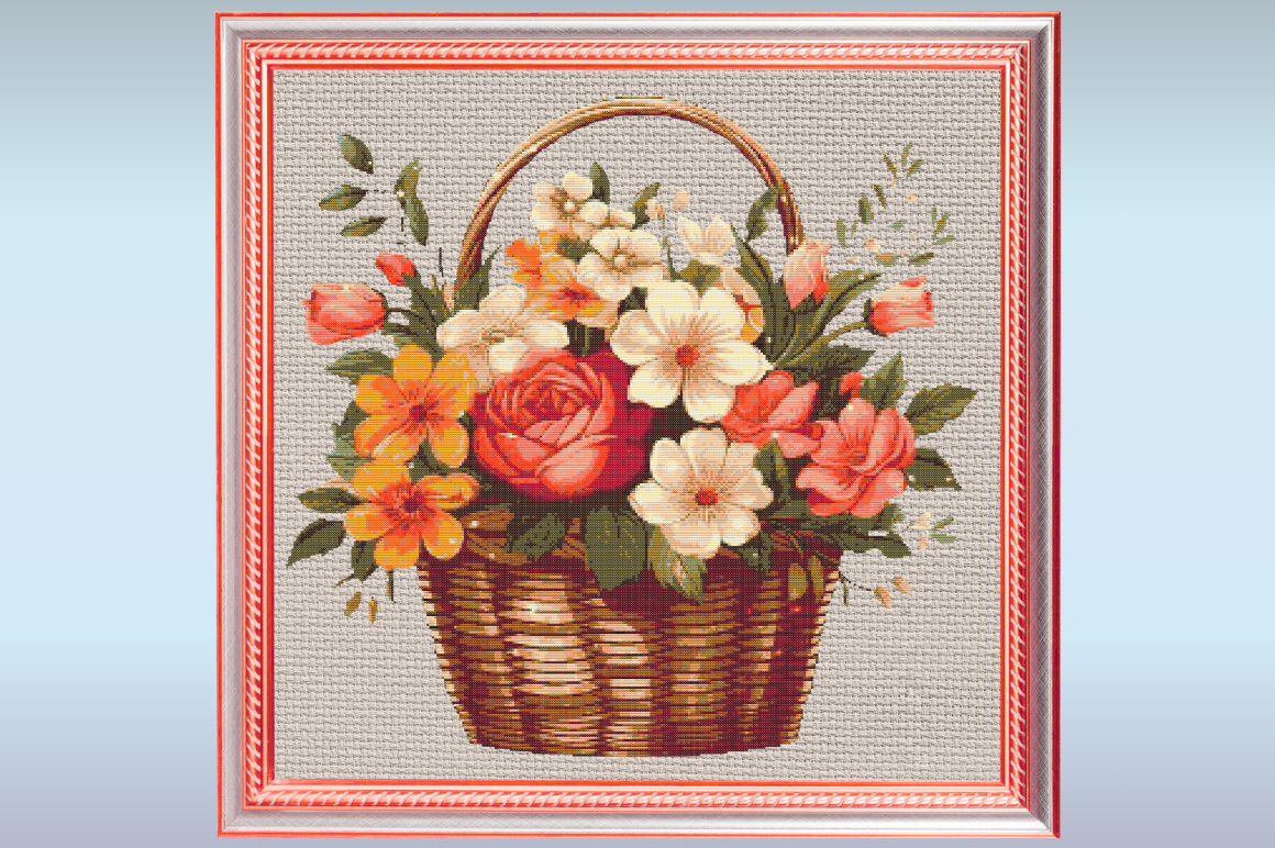 Floral Basket Cross Stitch Pattern – Vin