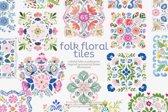 Folk Floral Tiles Clipart Set Graphic Illustrations By Patishop Art