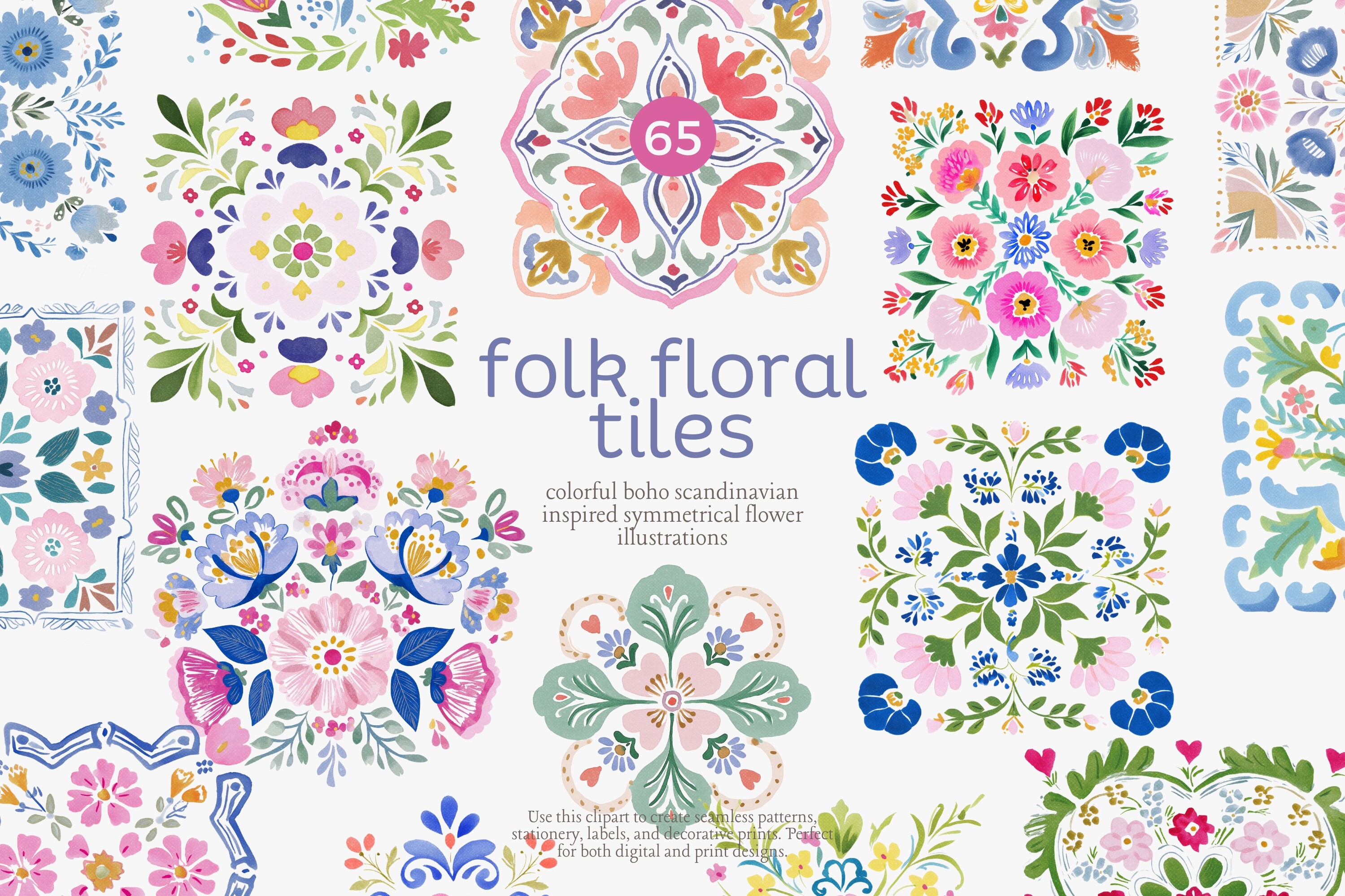 Folk Floral Tiles Clipart Set - photo 1