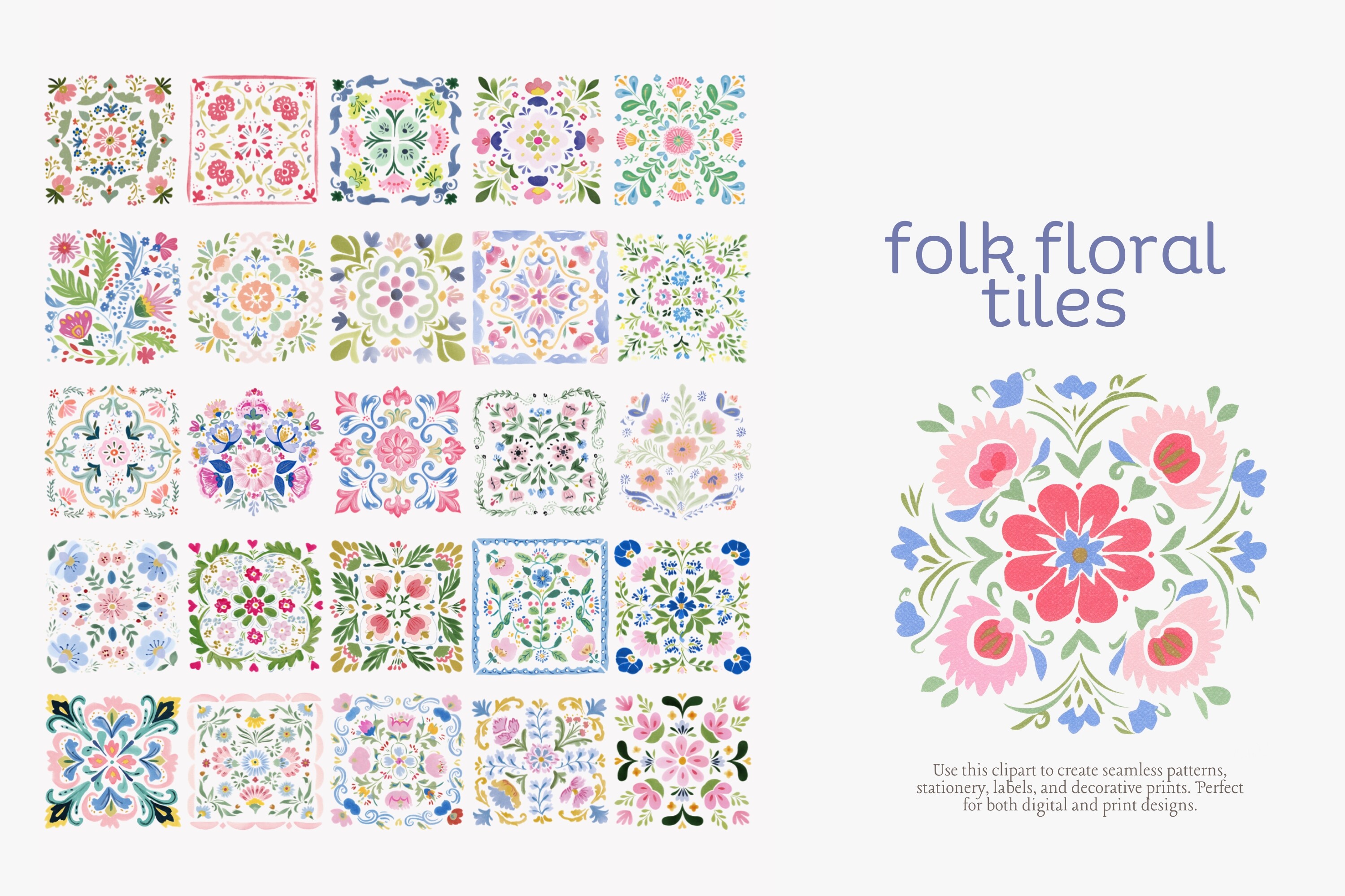 Folk Floral Tiles Clipart Set - photo 2