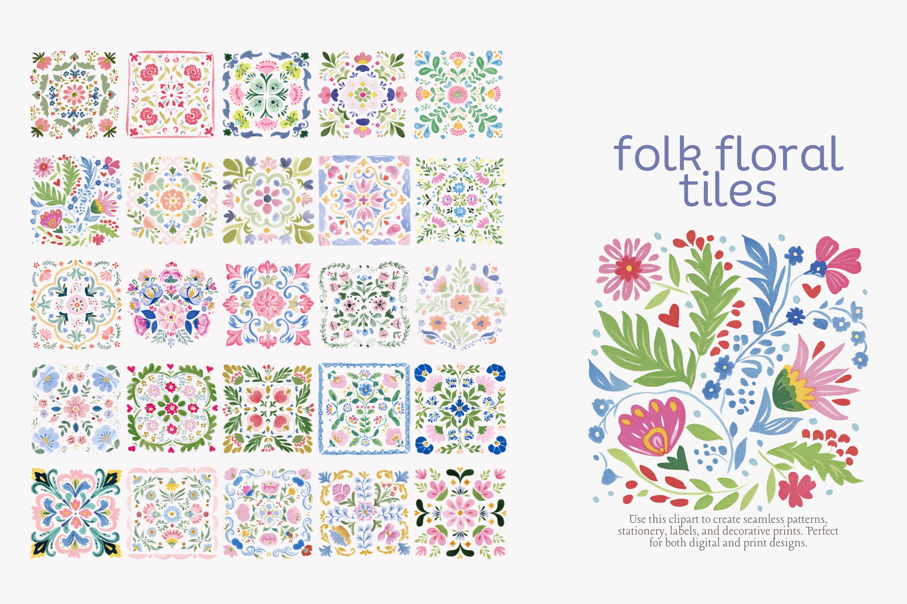 Folk Floral Tiles Clipart Set - photo 3